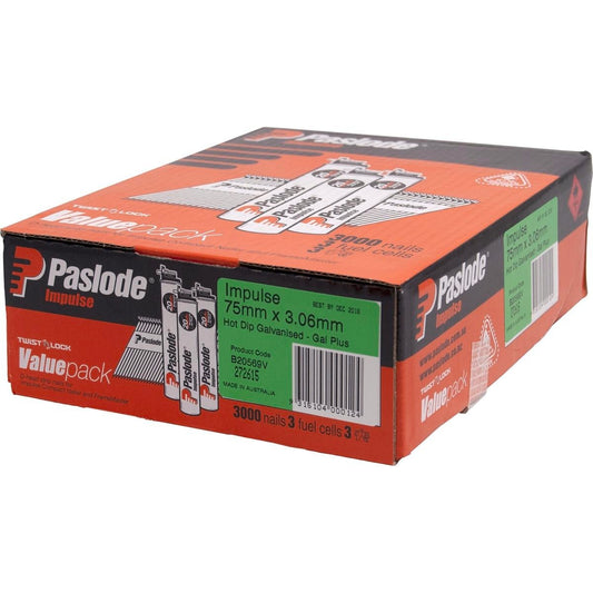 Paslode Impulse Nail - 75mm - Hot Dipped Galvanised - D Head - 3000 Pack - Auzzistore