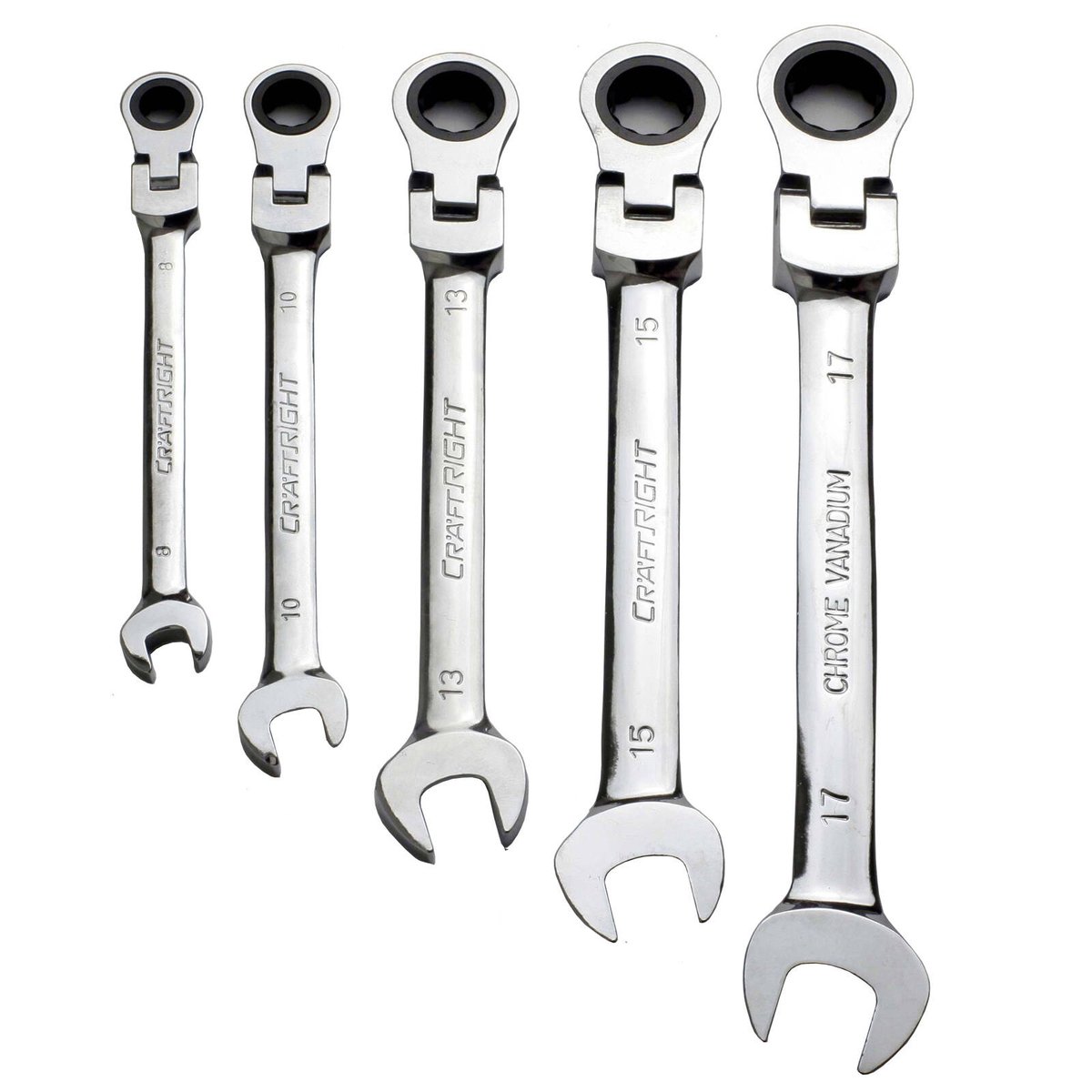 Craftright 5 Piece Flexible Ratchet Spanner Set - Steel - 8-17mm - Versatile