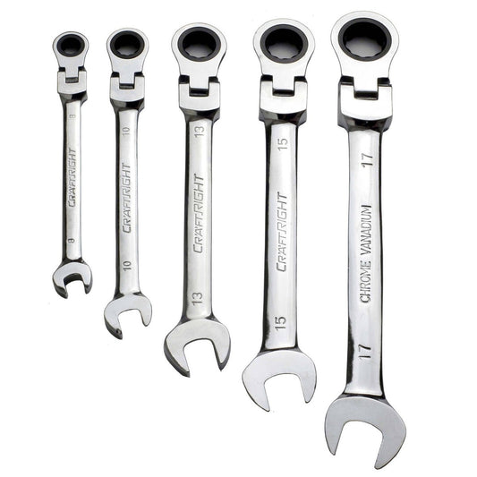 Craftright 5 Piece Flexible Ratchet Spanner Set - Steel - 8-17mm - Versatile