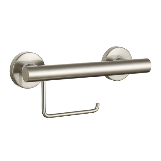 Evekare Brushed Nickel Toilet Roll Holder with Grab Rail - 250kg Capacity - 32mm Diameter