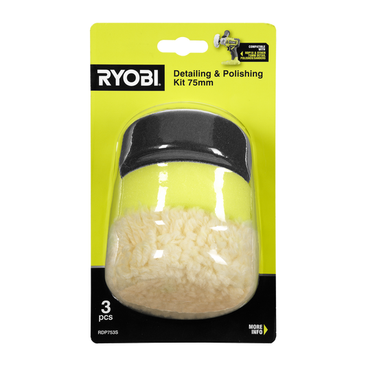 Ryobi 3 Piece Detailing Polishing Set - 75mm Pads - Polishing, Buffing - Auzzistore