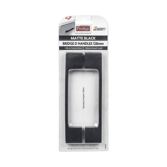 Prestige Black D Bridge Handle 128mm 2 Pack Matte Black Easy Install
