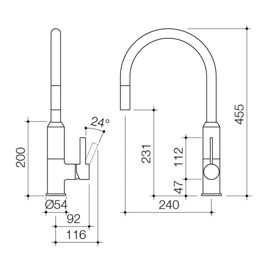 Dorf Vixen Retractable Sink Mixer 116mm x 455mm Black Nickel - Lead Free – view 2