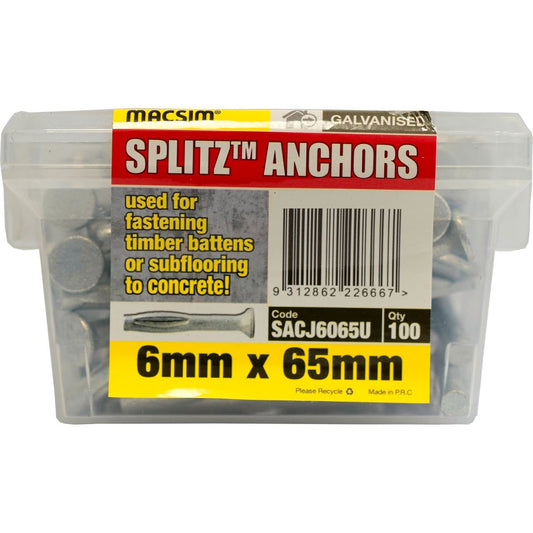 Macsim Splitz Anchor 65mm Galvanised Steel 100 Pack Flush Finish - Auzzistore