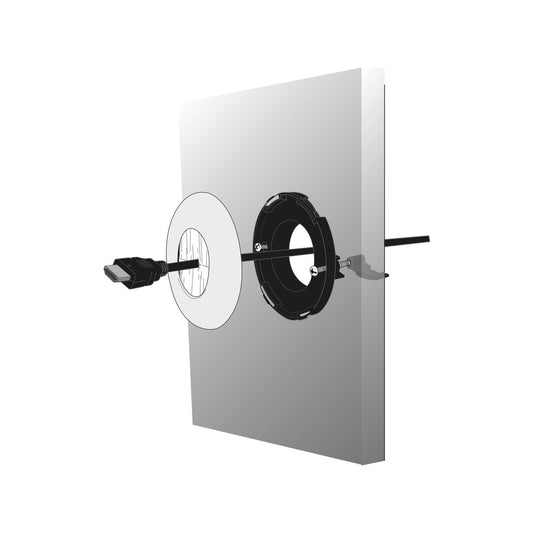 Deta Round Brush Wall Plate - 100mm x 100mm - White/Silver - Cable Management – view 2 - Auzzistore