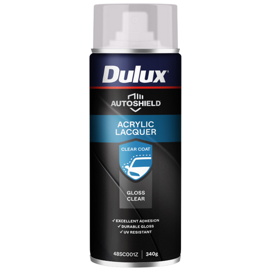 Dulux Autoshield Spray Paint - Gloss Clear Acrylic Lacquer 340g 0.34L - UV Resistant, Quick Dry - Auzzistore