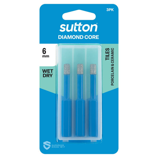 Sutton Diamond Core Bits 6mm 3 Pack - Wet/Dry Use - #40 Grit - Trade Quality - Auzzistore
