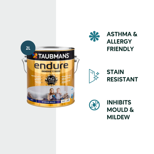 Taubmans 2L White Matt Endure Interior Walls Paint - 2L - Water Based - Stain Resistant – view 2 - Auzzistore
