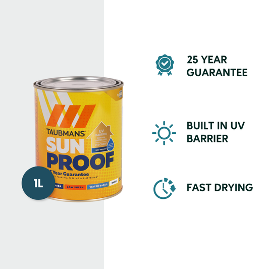 Taubmans 1L White Low Sheen Exterior Paint - UV Protection - Fast Drying – view 2 - Auzzistore