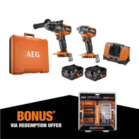 AEG 18V Brushless Force Combo Kit - 2 Piece - 4.0Ah Batteries - 90Nm Torque - Auzzistore