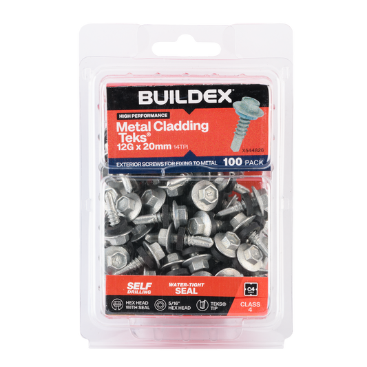 Buildex Cladding Fencing Teks Screws 12g x 20mm 100 Pack - Self-Drilling - Corrosion Resistant - Auzzistore