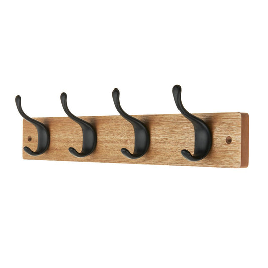 Adoored 4 Double Black Hook Pine Board Deco Hook Rack - 460mm - Natural Pine Finish – view 2