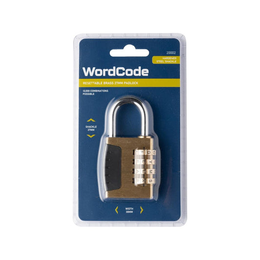 Wordcode 38mm Brass 4 Dial Resettable Padlock - Durable - Secure Locking - Auzzistore