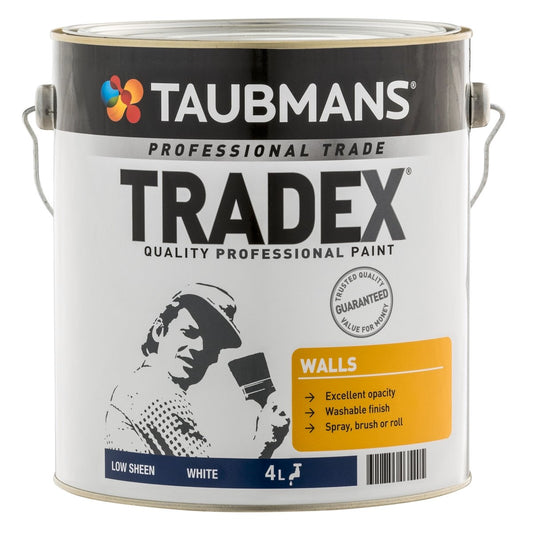 Taubmans Tradex White Low Sheen Interior Wall Paint 4L - 4L - Water Based - Washable - UV Resistant - Auzzistore