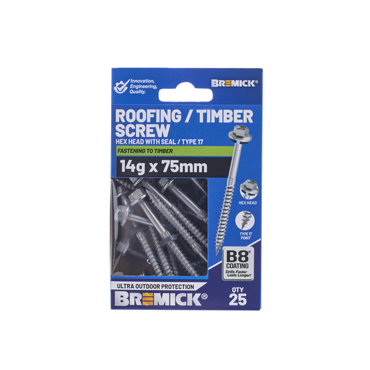 Bremick Hex Timber Screw 14g x 75mm - B8 Coating - Box of 25 - Corrosion Resistant – view 2 - Auzzistore