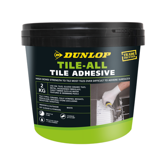 Dunlop Tile-All 2kg Tile Adhesive White Copolymer Multipurpose Use