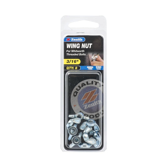 Zenith 3 16 Zinc Plated Wing Nuts 8 Pack - Silver - Hand Tightening - Auzzistore
