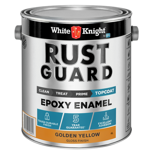 White Knight Rust Guard 4L Golden Yellow Gloss Epoxy Enamel Paint - UV-Resistant - Durable Metal Protection - Auzzistore