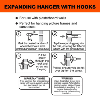 Everhang 10kg Picture Hanging Wall Hook Steel 2 Pack Secure Hold