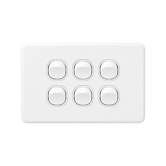 Deta X6 White Six Switch - Polycarbonate - 6 Gang - Classic Design - Auzzistore