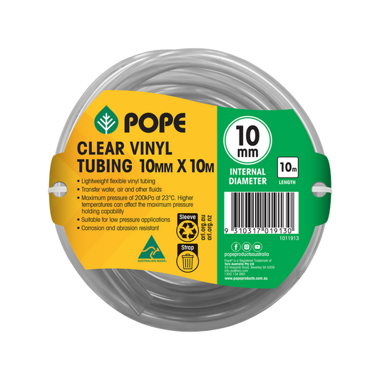 Pope Clear Vinyl Tubing - 10mm x 10m - Flexible Hose for Liquid Transfer - Auzzistore