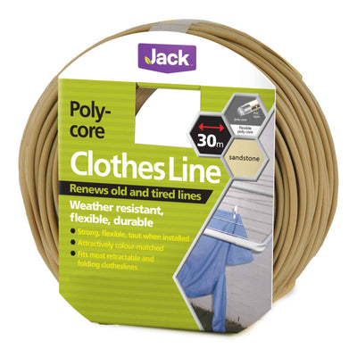 Jack Poly Core Clothesline 30m Sandstone 3mm Strong Flexible Line