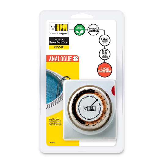 HPM Heavy Duty Timer - 24HR - Plastic - 10A Rating - Auzzistore