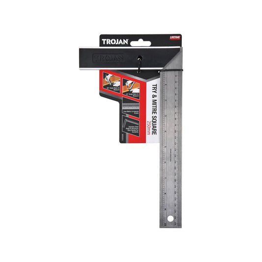 Trojan 250mm Try Mitre Square - Stainless Steel - Dual Calibration - Lightweight - Auzzistore