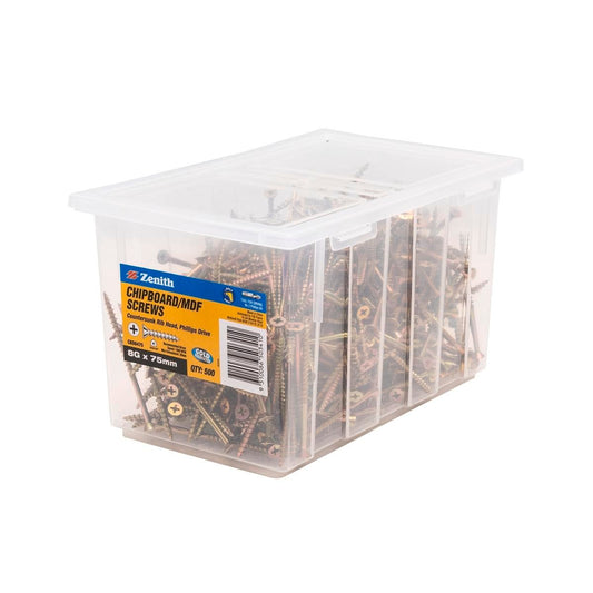 Zenith 8g x 75mm Countersunk Rib Head Chipboard Screws - 500 Pack - Gold - Self-Drilling - Auzzistore
