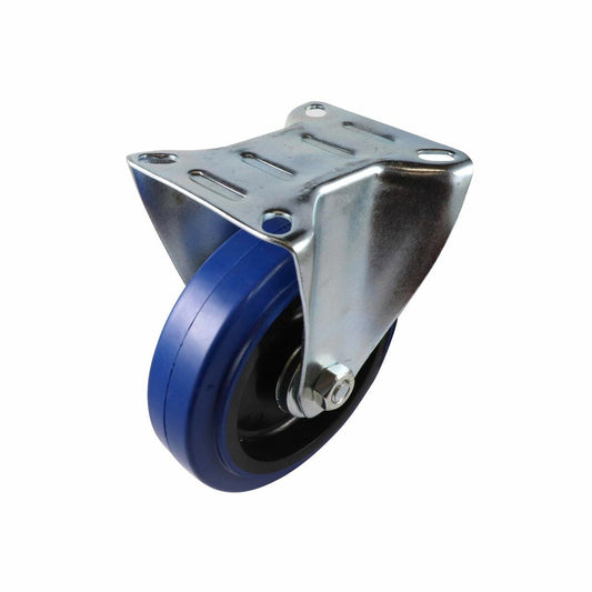 Easyroll Fixed Castor - 125mm - Blue Elastic Rubber - Non-Marking - Auzzistore