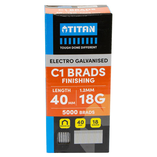 Titan 40mm Electro Galvanised Straight Collated Nail C1 Brads Pack 5000 - 1.25mm Diameter - Durable Fastening Solutions - Auzzistore