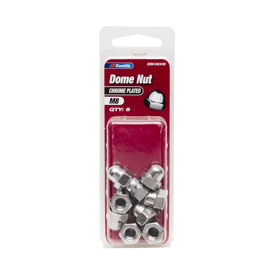 Zenith M8 Dome Nuts - Chrome Plated Steel - 9 Pack - Durable Finish - Auzzistore