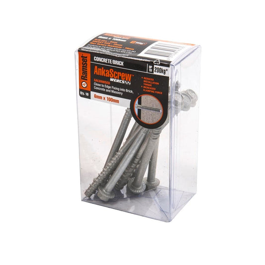 Ramset Ankascrew 6 x 100mm Galvanised Masonry Anchor 10 Pack - Auzzistore