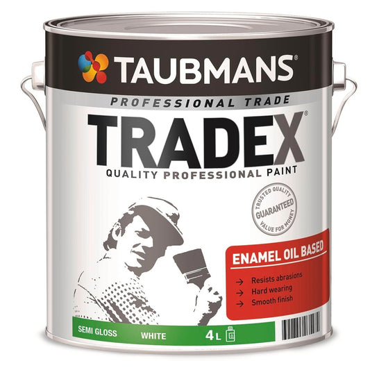 Taubmans 4L Tradex Semi Gloss White Enamel Oil Based Paint - Durable Finish - Washable - 16 m²/L Coverage - Auzzistore