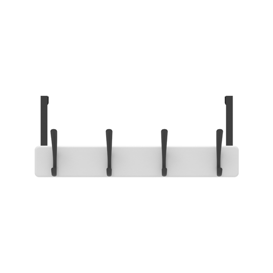 Mode 4 Over Door Hanger - 4 Black Hooks - 450mm x 70mm x 45mm - White
