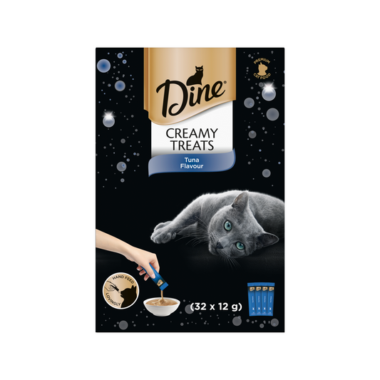 Dine Creamy Treats Tuna Flavour Cat Treats 12g - 32 Sachets - Hand-Feeding