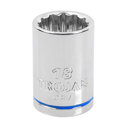 Trojan 18mm Socket 1/2" Drive - Chrome Vanadium - Durable - 12-Point Design - Auzzistore