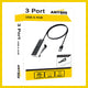 Antsig 3 Port USB Hub - 2x USB-A & 1x USB-C - 1.5m Cable - Black/White