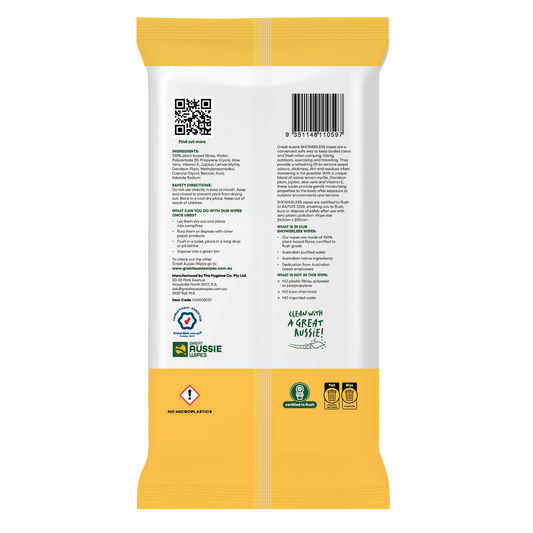 Great Aussie Wipes Showerless Body Wipes 20 Pk - Biodegradable - 126mm x 240mm - Outdoor Hygiene – view 2