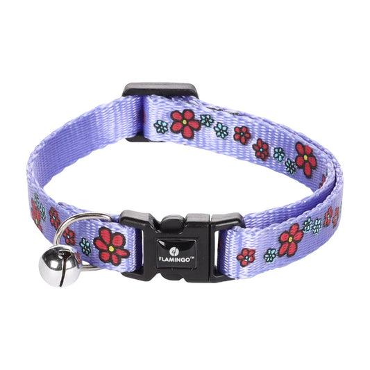 Flamingo Ziggi Cat Collar - 20-35cm - Assorted Colour Flower Lilac - Safety Click Clasp - Adjustable Fit