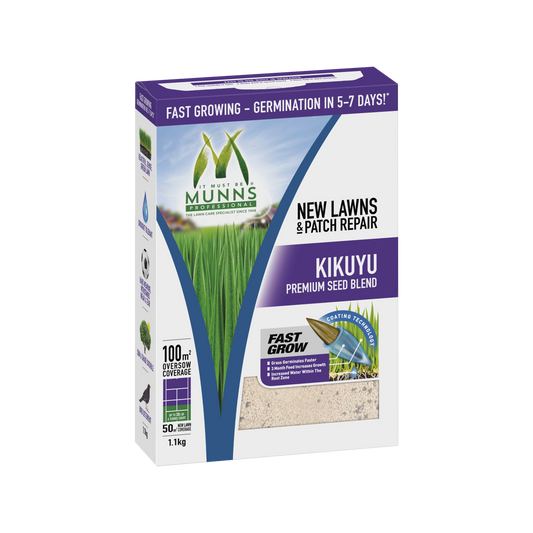 Munns Professional Kikuyu Lawn Seed Blend - 1.1kg - Lawn Seed - Drought Tolerant - Auzzistore