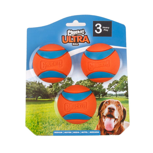 Chuckit Medium Ultra Ball 3 Pack - 165mm x 191mm - Bright Colours - Durable