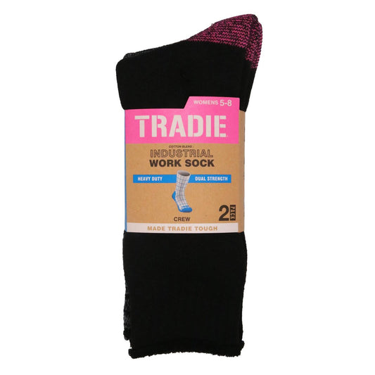 Tradie Women's Heavy Duty Cotton Crew Socks 2 Pack Size 5-8 - Multi - Comfort & Durability