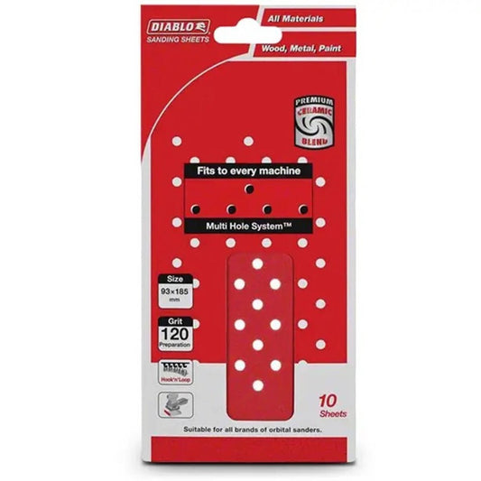 Diablo Abrasive Orbital Sheet 93x185mm 120 Grit 10 Pack Red - Auzzistore