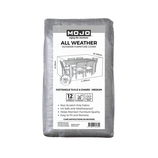 Mojo Medium All Weather Rectangle Table and Chairs Cover - 2500mm x 750mm x 1500mm - UV Resistant - Weatherproof