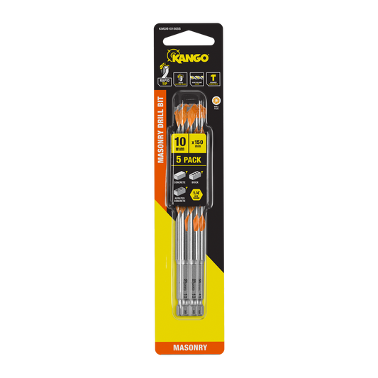Kango Masonry Drill Bit 10mm x 150mm 5 Pack - Durable Carbide Tip - Auzzistore