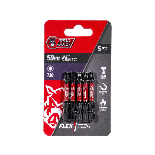 Full Boar Impact Torsion Bits Set - T20 x 50mm - 5 Pack - Durable & Precise - Auzzistore
