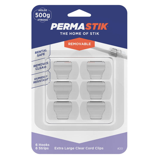 Permastik Large Clear Cord Clips 6 Pack - 110mm x 180mm - Holds 500g