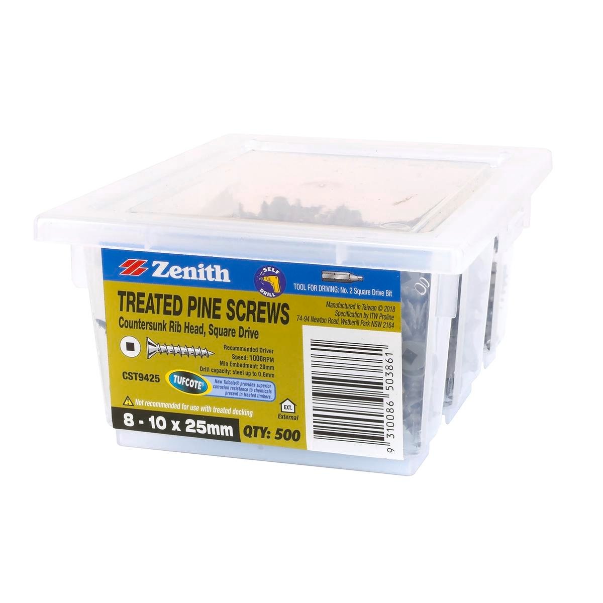 Zenith Treated Pine Screws - 10 x 25mm - Carbon Steel - Tufcote®