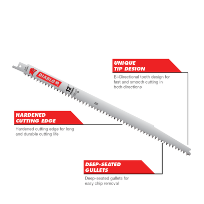 Diablo Reciprocating Saw Blades - 12" - Steel - Pruning - 5 Pack